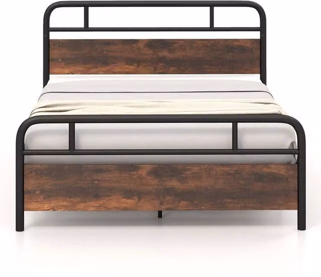 Kelvenix King Size Industrial Metal Platform Bed Frame, Brown, W/D/H: 180 x 200 cm