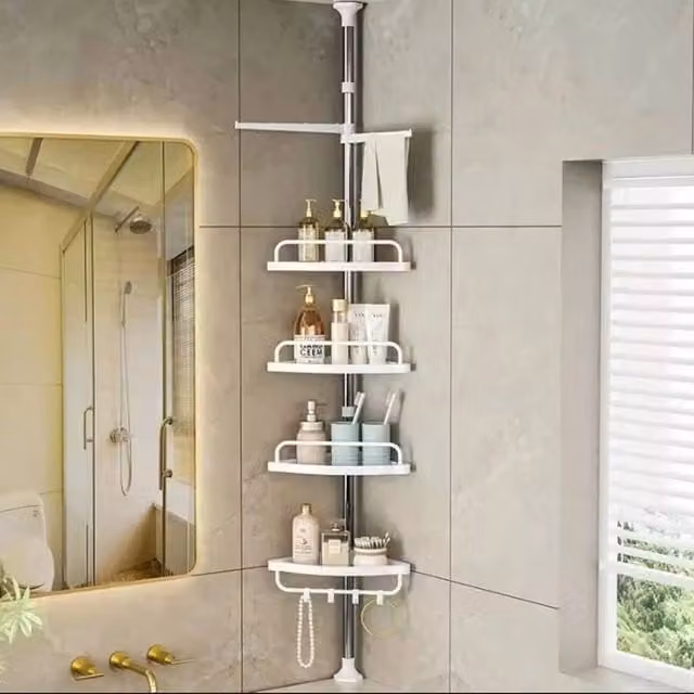 Nordara 4-Tier Telescopic Corner Shower Caddy Storage Organizer in White – 1