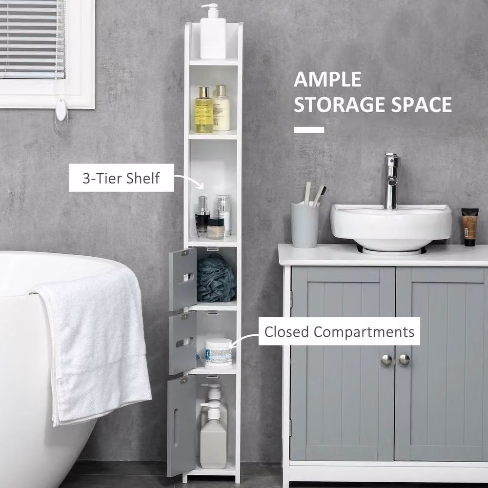 Kelvenix Tall Freestanding Bathroom Storage Cabinet in Matt Grey with Hinged Doors and Open Shelves – 3