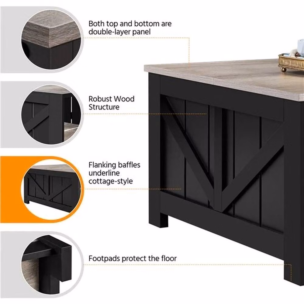 KORVIXA 2-Tier Square Wood Coffee Table in Black and Grey, W/D/H: 80 x 45 x 90 cm – 3