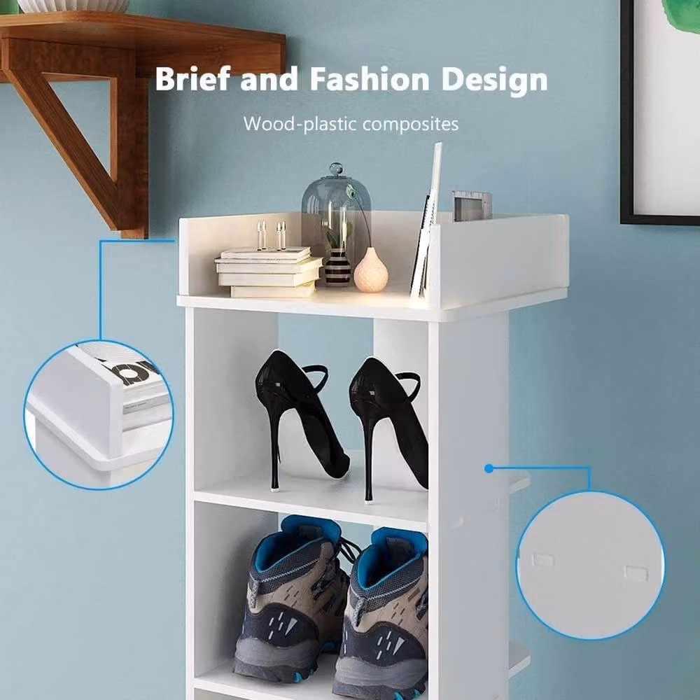 NESTLUNE 7 Tier Tall Wooden Shoe Rack Storage Shelf Unit in White, H 100 cm x W 25 cm x D 15 cm – 3