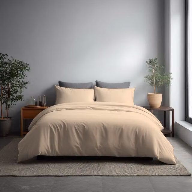 Home Sweet Home UK Microfibre Duvet Cover and Pillowcase Set, Beige, W: 240 cm, D: 220 cm