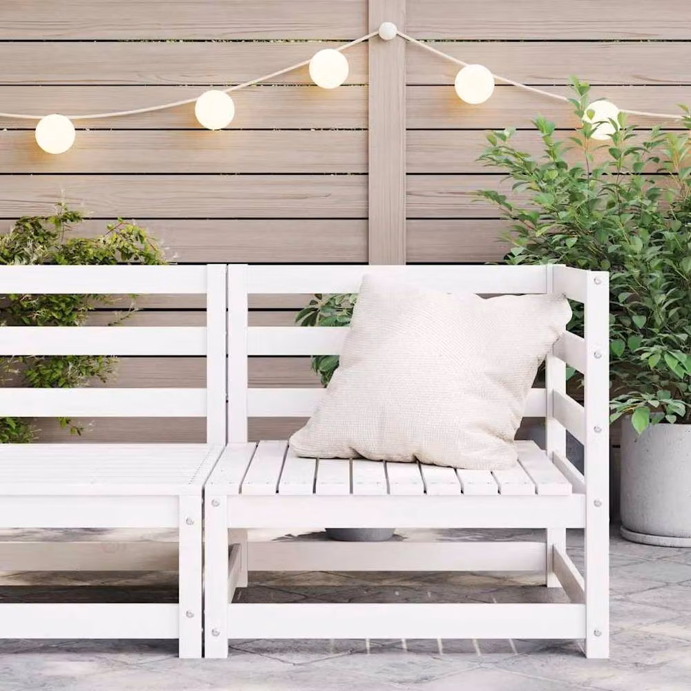 Berkfield Home L-Shape Garden Corner Sofa in White Solid Pine Wood with Fabric Cushions – 2