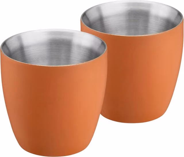 Cooks Professional Set of 2 Double Walled Stainless Steel Espresso Coffee Cups in Orange