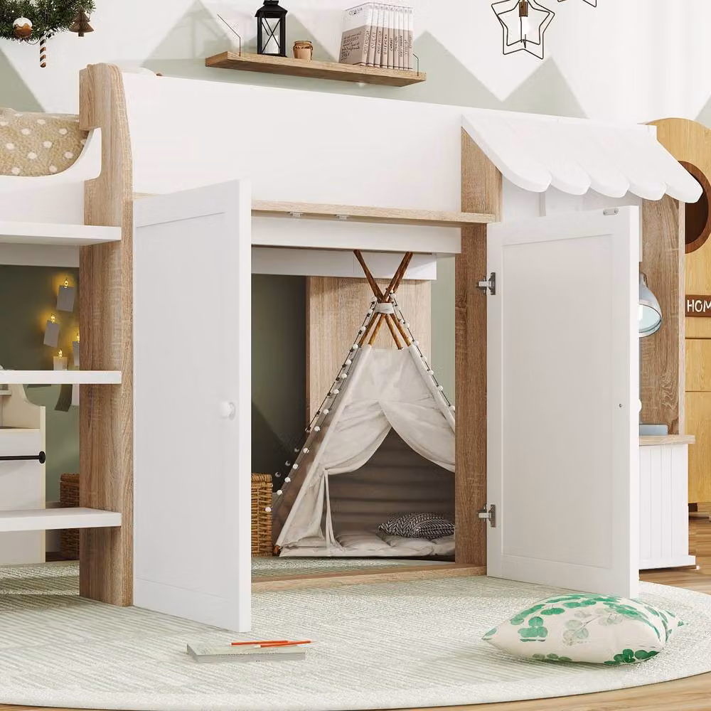BTM White Wooden High Sleeper Single Bed with Side Storage Compartments and Stairs, W/D/H: 120 x 90 x 190 cm – 2