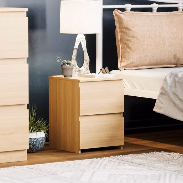 HD Designs Denver 2 Drawer Bedside Chest in Beige, W/D/H: 40.0 x 29.5 x 29.5 cm – 1