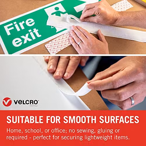 VELCRO Brand Double Sided Stick On Hook and Loop Self Adhesive Tape, White, Width: 20 mm, Length: 2.5 m – 5