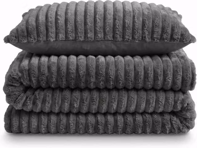 Velosso Jumbo Cord Faux Fur Duvet Cover and Pillowcase Set in Anthracite Grey, W: 200 cm, H: 220 cm – 1