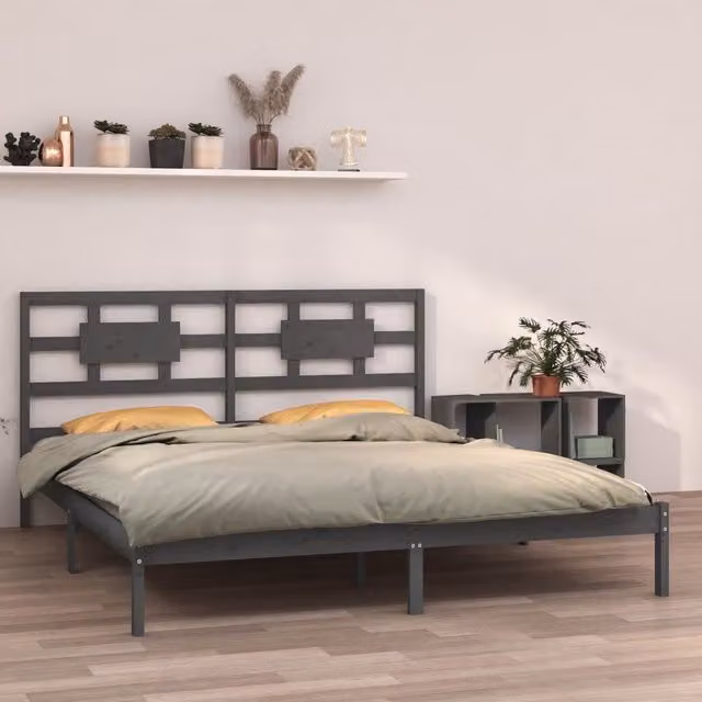 Berkfield Home Grey Solid Pine Wood Bed Frame W/D/H: 200 x 200 cm – 1