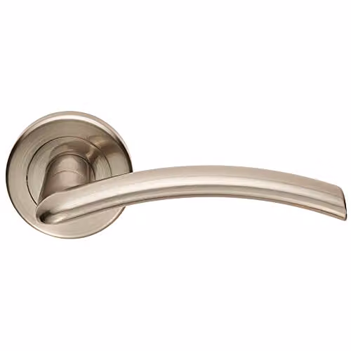 Loops Pair of Flat Arched Style Door Handles on Round Rose with Concealed Fixings in Satin Nickel