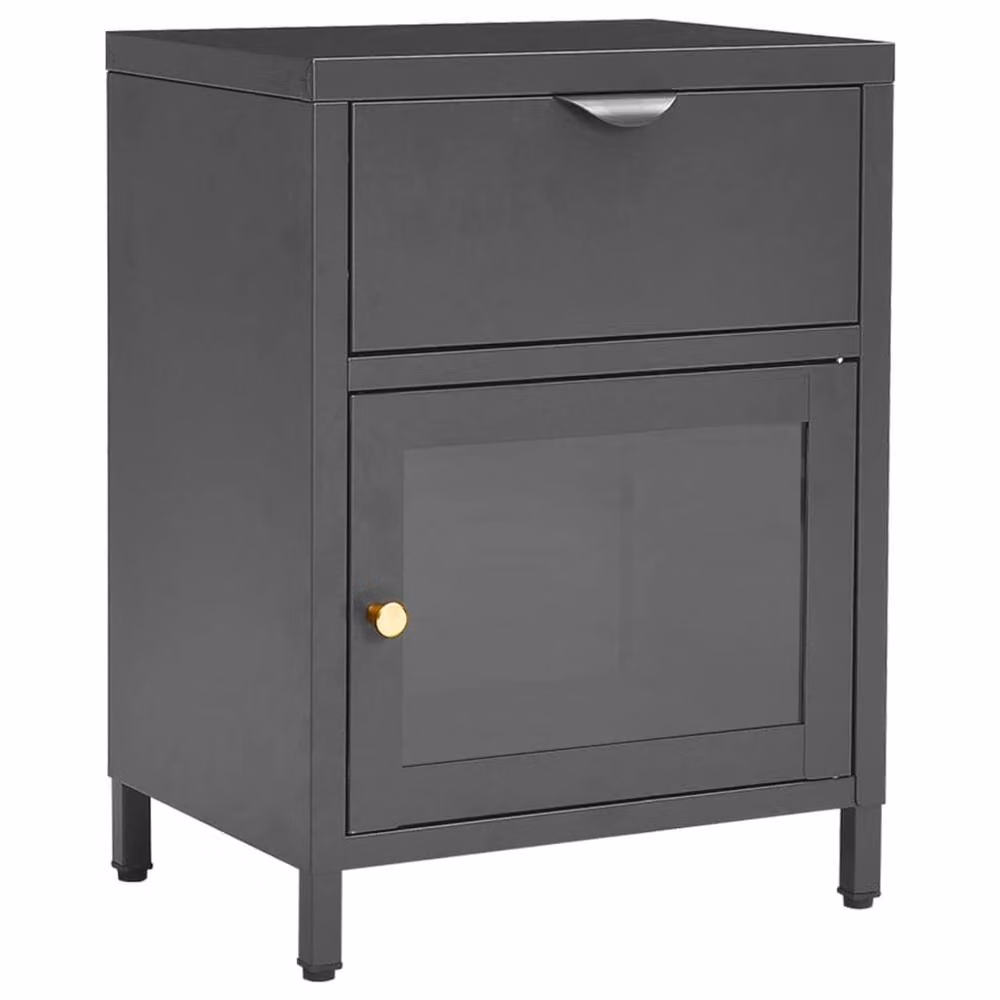 Berkfield Home Modern Anthracite Nightstand in Black Steel and Glass, W/D/H: 40 x 30 x 54.5 cm – 2