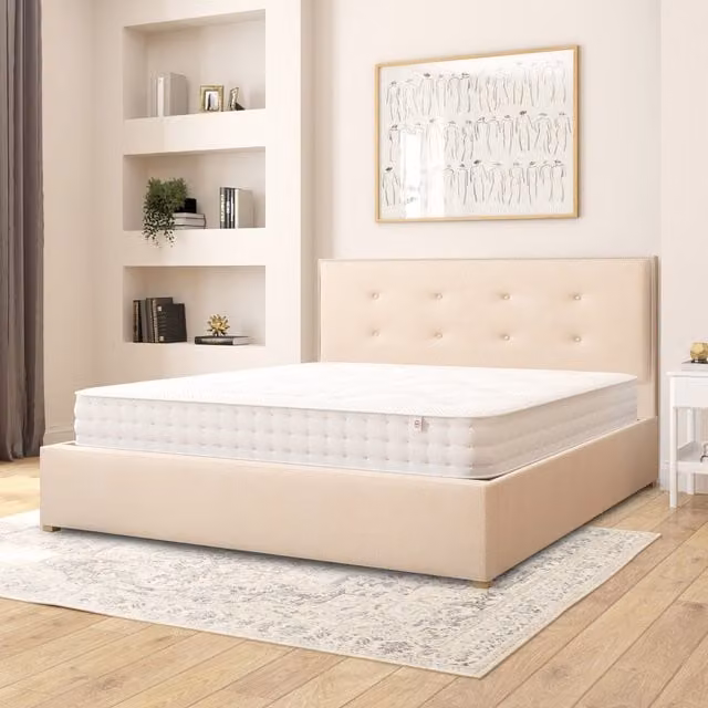 Aspire Presley Fabric Ottoman Storage Bed in Beige Kimiyo Linen, Superking, W/D/H: 200 x 200 cm