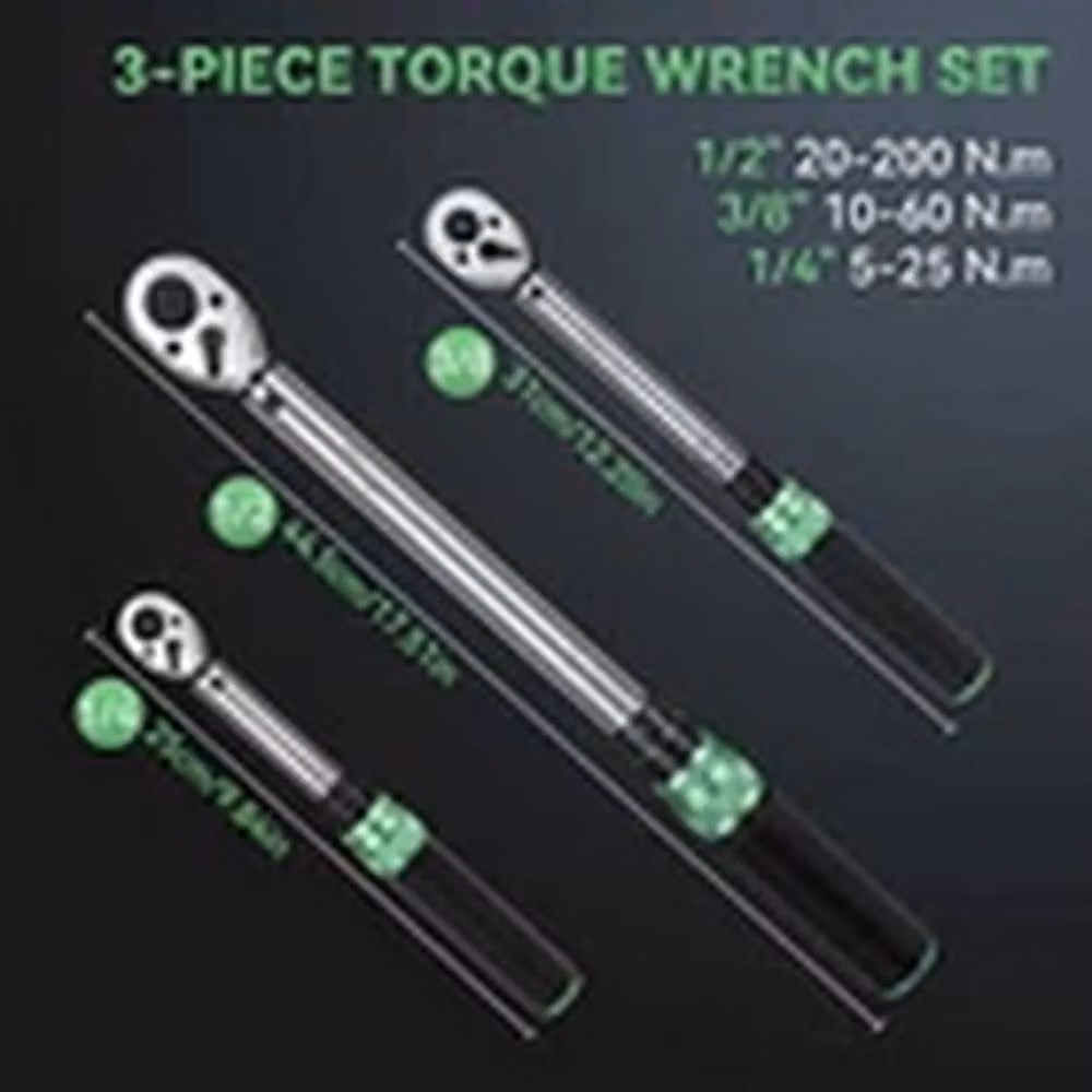 EONLION 3-Piece Chrome Vanadium Steel Torque Wrench Workshop Tool Set in Black – 2