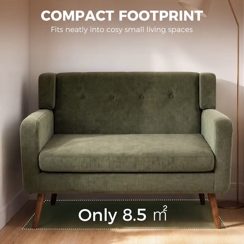 HOMCOM 2 Seater Corduroy Loveseat Sofa, Dark Green, Width: 118 cm – 4
