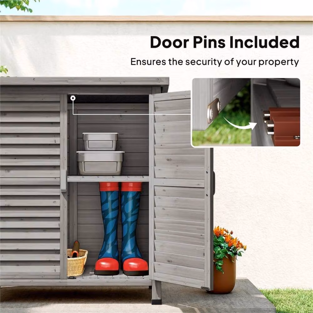 KORVIXA Small Grey Wooden Pent Garden Shed and Outdoor Storage Unit – 4