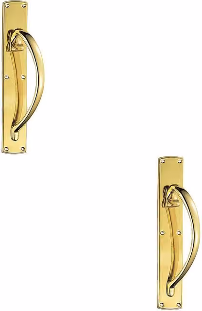 Loops 2x Right Handed Curved Bow Door Pull Handles with Backplate, Polished Brass, H 45.7 cm x W 7.5 cm