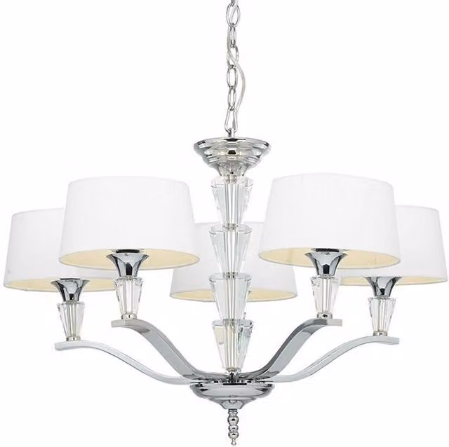 Loops 5 Light Ceiling Pendant Chrome and Vintage White Round Shade Hanging Feature Lamp
