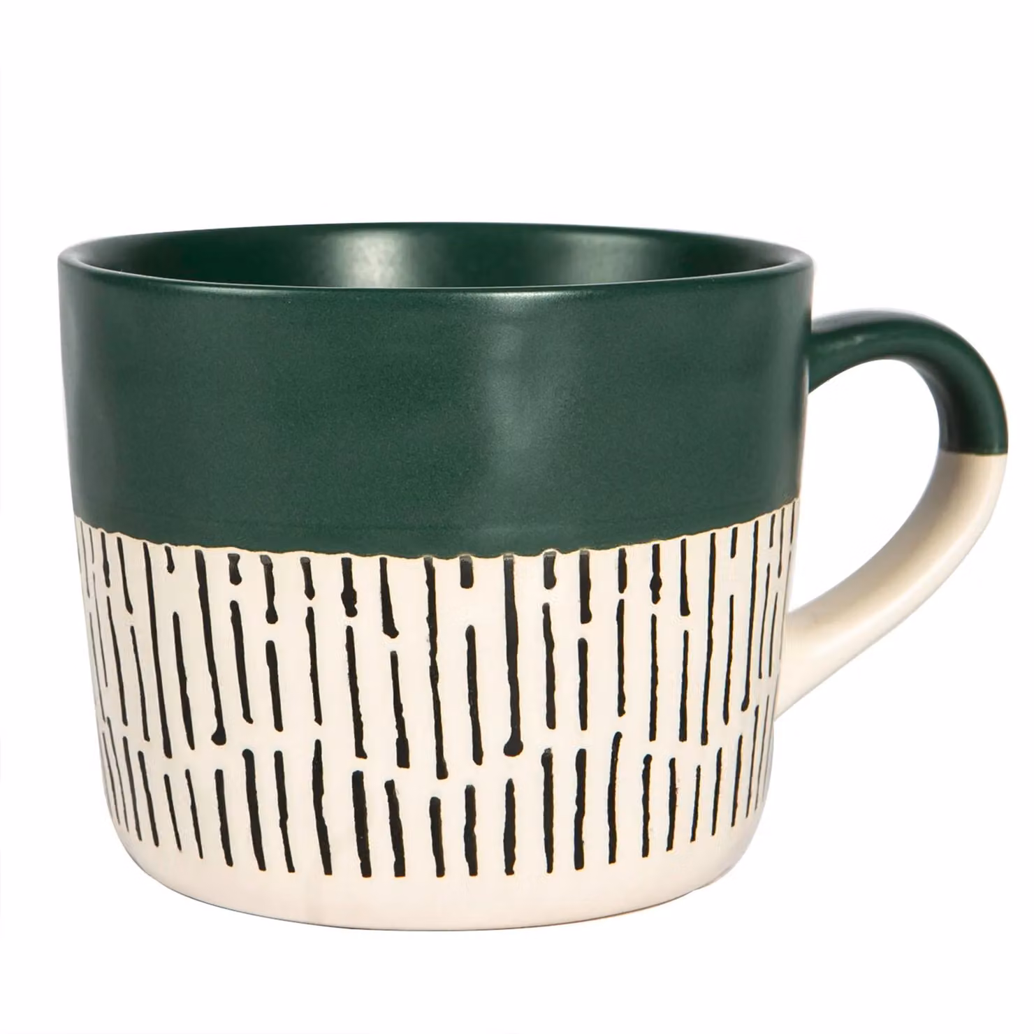 Nicola Spring Set of 6 Ceramic Dipped Dash Coffee Mugs, 475ml, Black and Green Stoneware – 4