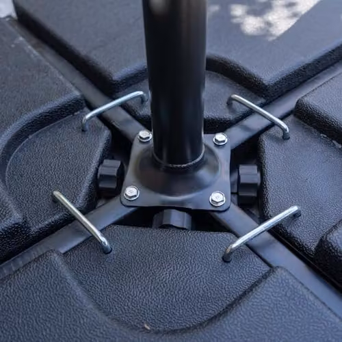 JSH 4 Piece Interlocking Garden Parasol Base Weight in Black, Heavy Duty Square Patio Umbrella Stand for Outdoor Sunshade, Fillable with Water (50 kg) or Sand (71 kg) – 4