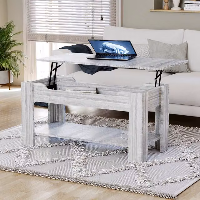 Vida Designs Modern Rectangular Lift-Top Coffee Table in Grey Wood