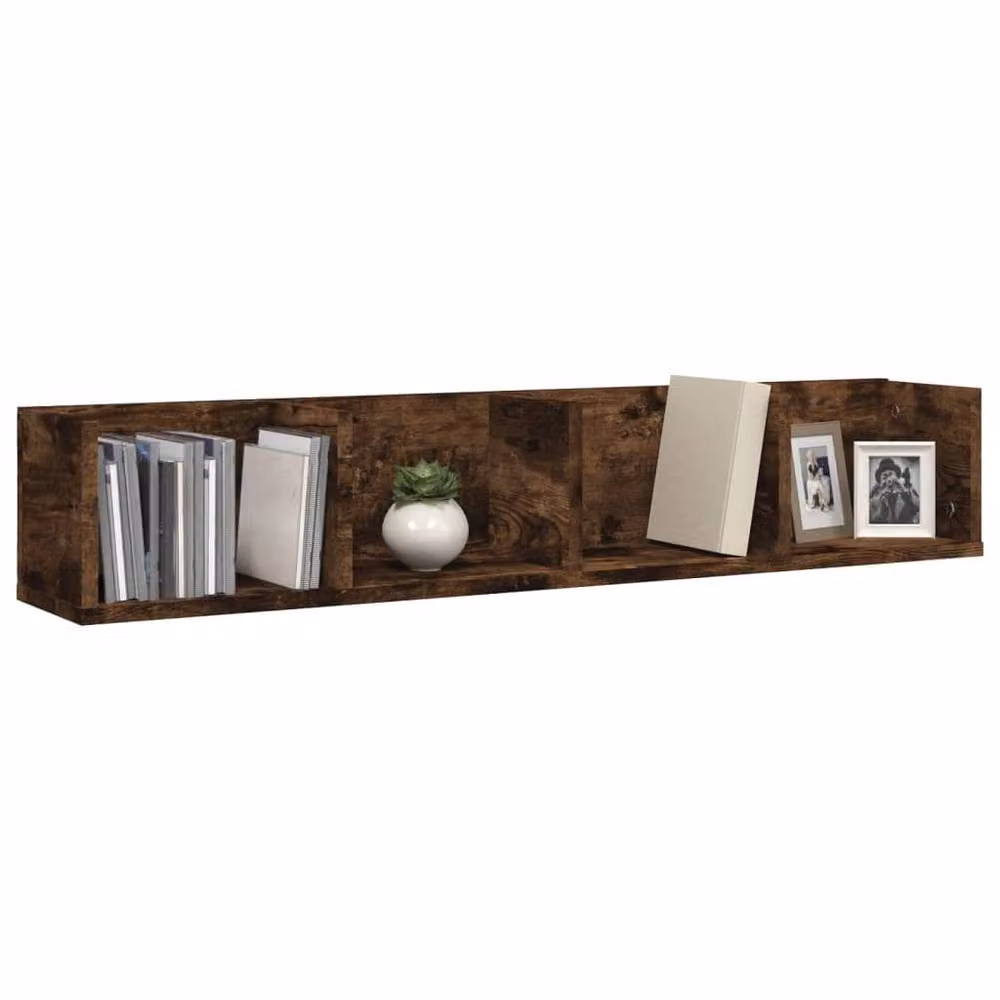 Berkfield Home Smoked Oak CD Wall Shelf, Brown, W/D/H: 100 x 18 x 18 cm – 3
