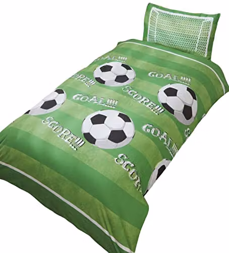 Rapport Home Goal Polycotton Single Duvet Cover and Pillowcase Set, Green, Duvet Cover: 135 x 200 cm, Pillowcase: 50 x 75 cm