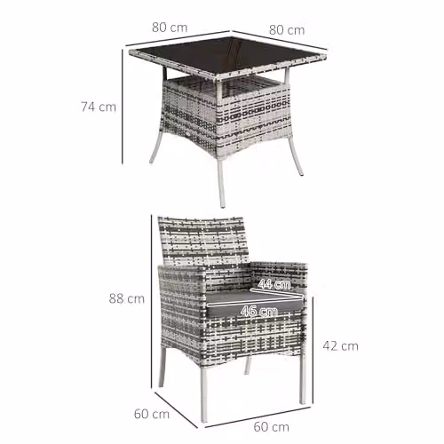 Outsunny 4 Seater Rattan Garden Furniture Set with Tempered Glass Tabletop in Grey – 3