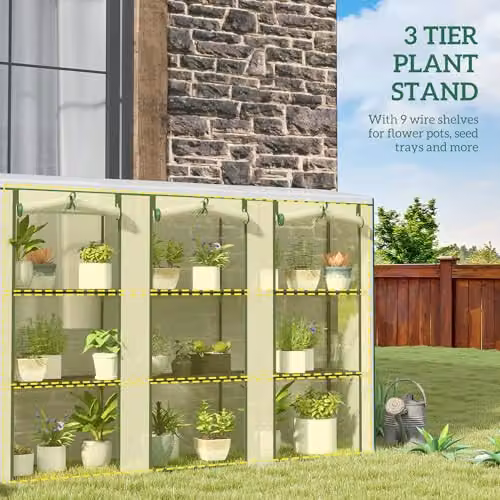 Outsunny 3 Tier Lean-to Mini Greenhouse with PE Cover, White, W/D/H: 46 x 46 x 151 cm – 3