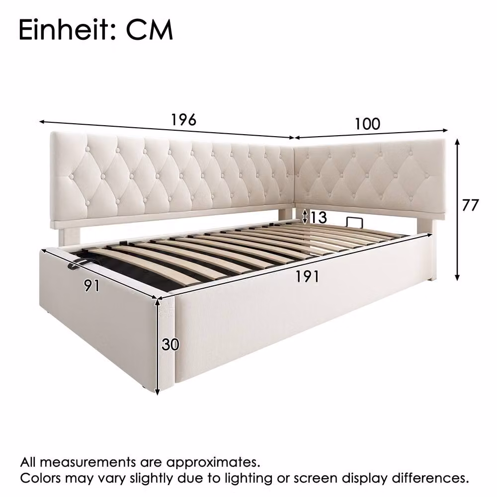 ModernLuxe Upholstered Single Ottoman Daybed with Hydraulic Lift-Up Storage in Beige – 2