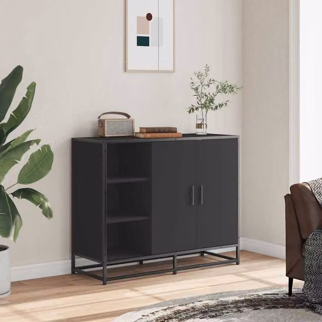 Berkfield Home Industrial Sideboard in Black, W/D/H: 92 x 35 x 76 cm