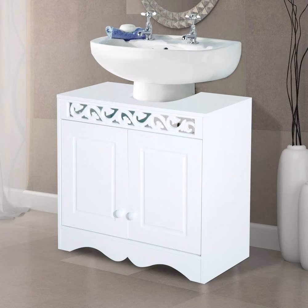 FORGEVIO White Wooden Under Sink Bathroom Storage Cabinet with Hinged Doors, W: 60.0 cm, D: 30.0 cm, H: 56.0 cm – 3