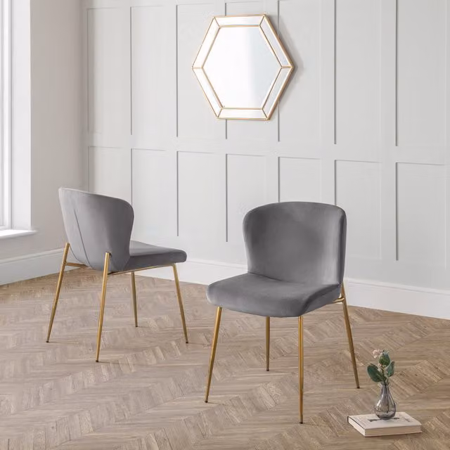 Julian Bowen Harper Set of 2 Grey Velvet Upholstered Dining Chairs