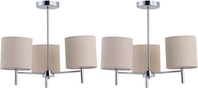 First Choice Lighting Brea Set of 2 Chrome 3-Light Ceiling Fittings with Silver Fabric Shades