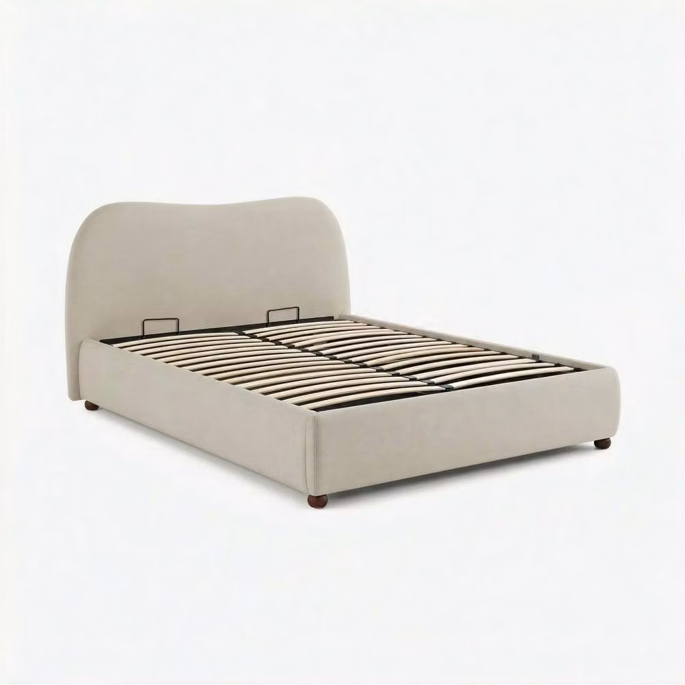 FurnitureboxUK Mabel Cream Fabric Upholstered Ottoman Bed Frame with Lift Up Base, W: 140 cm, D: 200 cm – 2