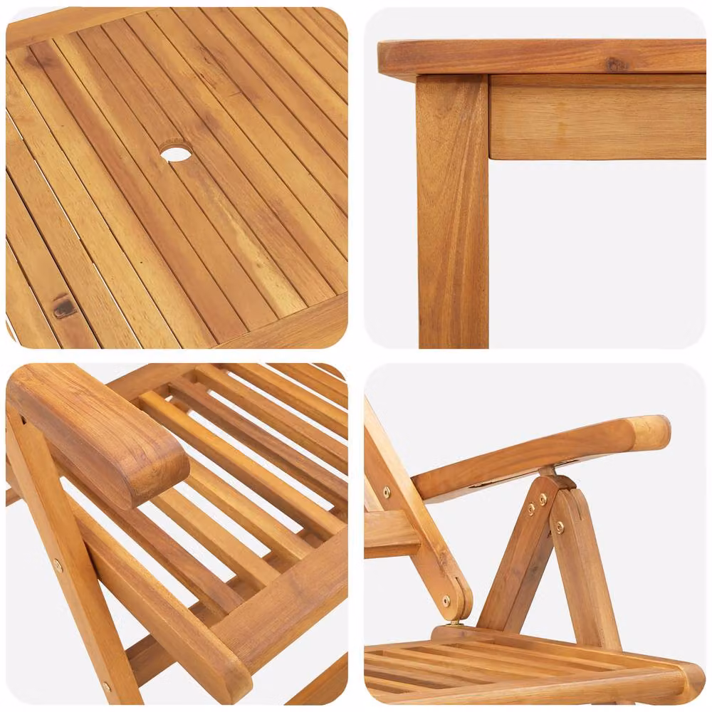 Berkfield Home 7 Piece Modern Acacia Wood Garden Dining Set in Brown – 4