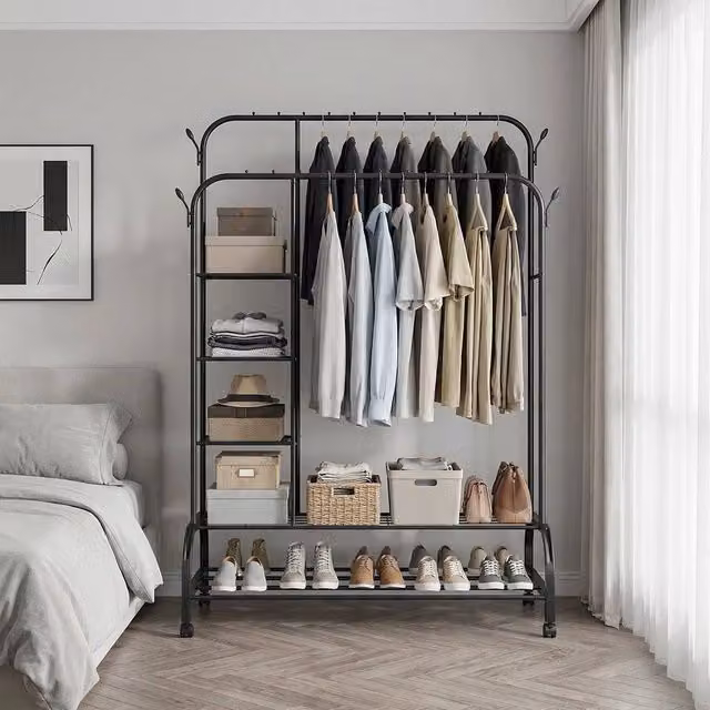 EONLION Industrial Open Wardrobe Clothes Rail Rack in Matt Black, W/D/H: 50 x 56 x 160 cm – 1