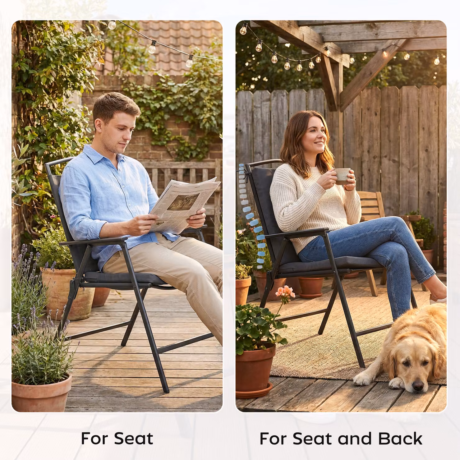 Outsunny Set of 2 Waterproof Outdoor Seat Cushions with Ties, Dark Grey Rectangular Foam Garden Seat Pads with Removable Washable Covers – 8