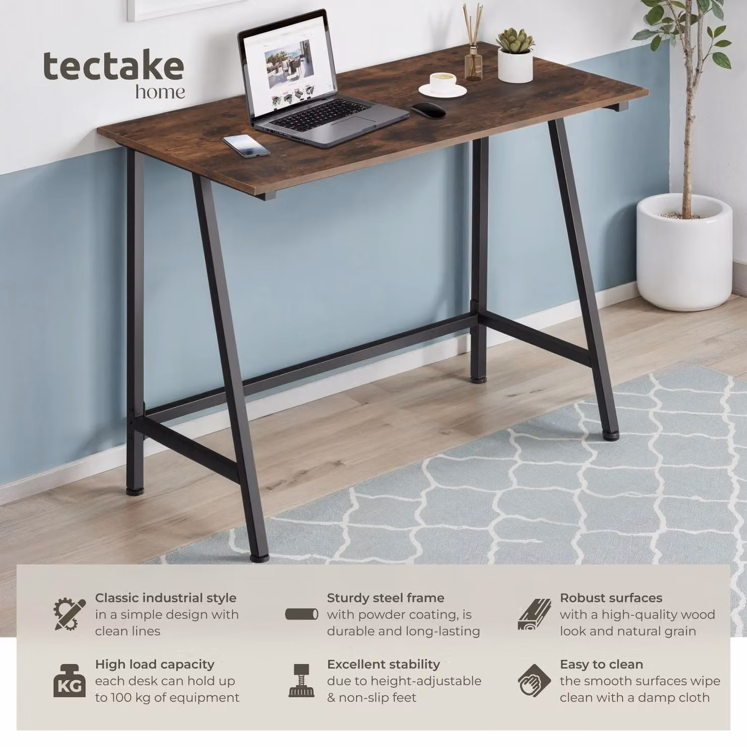 tectake Newton Modern Computer and Writing Desk in Brown and Black – 2