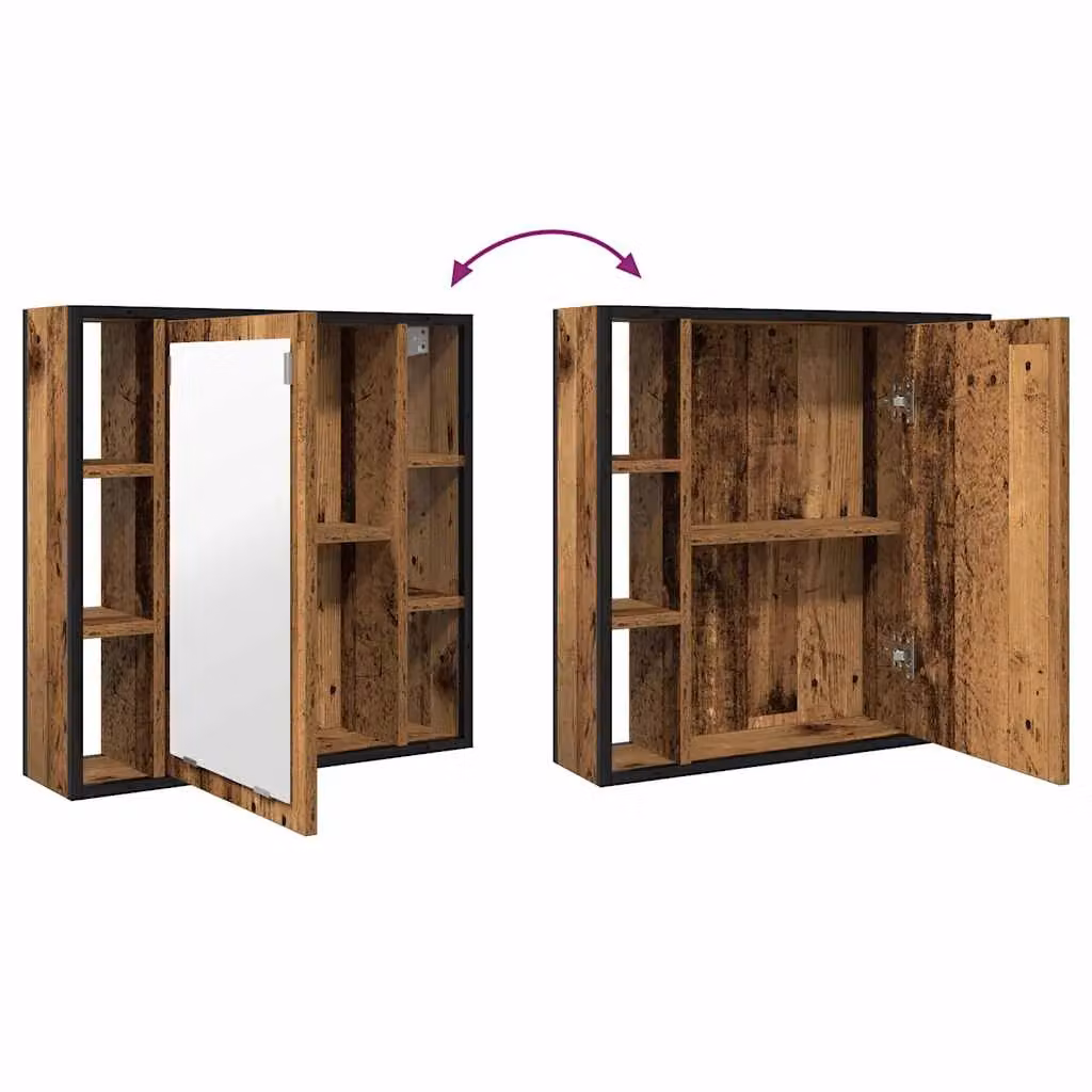 Berkfield Home Rustic Old Wood Bathroom Mirror Cabinet, Brown, W/D/H: 60 x 16 x 60 cm – 5