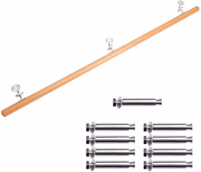 Kelvenix Beech Wooden Round Stair Handrail in Natural Brown, W: 52 cm, L: 200 cm