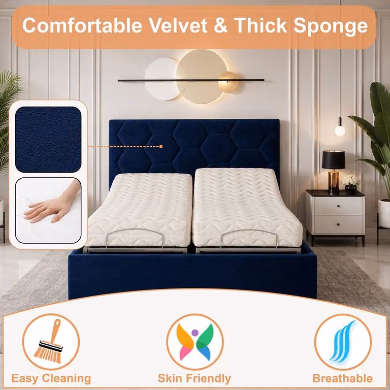 Paradise Beds Ltd Luxury Madrid Mobility Bed with Foam Mattress and Headboard in Beige Velvet, W/D: 90 x 200 cm