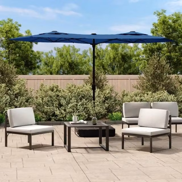 Berkfield Home Double-Head Cantilever Parasol with LEDs in Azure Blue, W: 316 cm, D: 240 cm, H: 240 cm