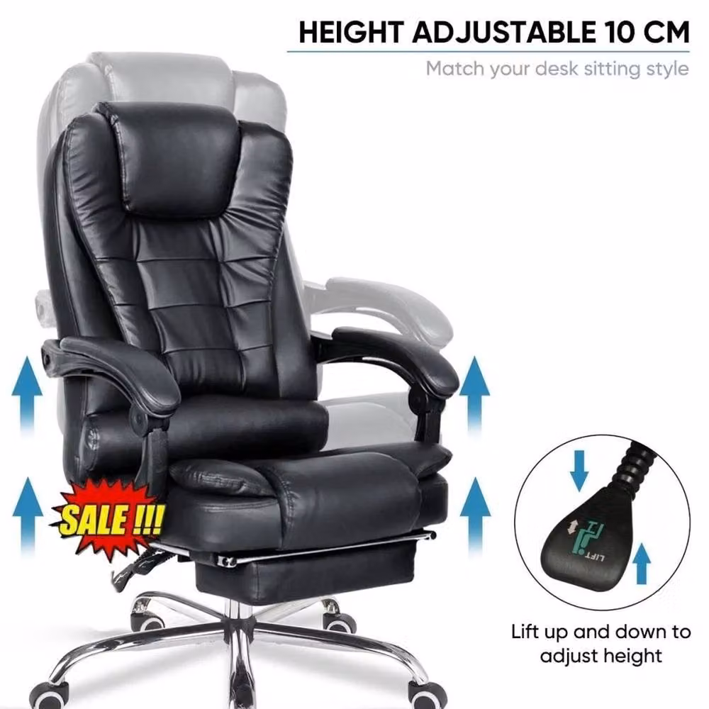 FORGEVIO Black Synthetic Leather Gaming Chair with Headrest and Armrests – 5