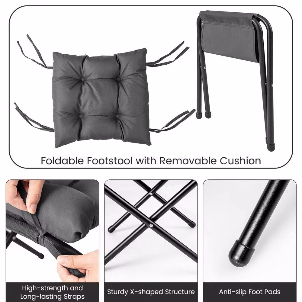 Costway Modern Grey Fabric Lazy Lounge Chair with Ottoman and Pillow – 8