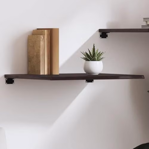 vidaXL Wall Shelf in Dark Brown Oak Treated Solid Wood W: 60 cm, D: 50 cm, H: 2 cm – 2