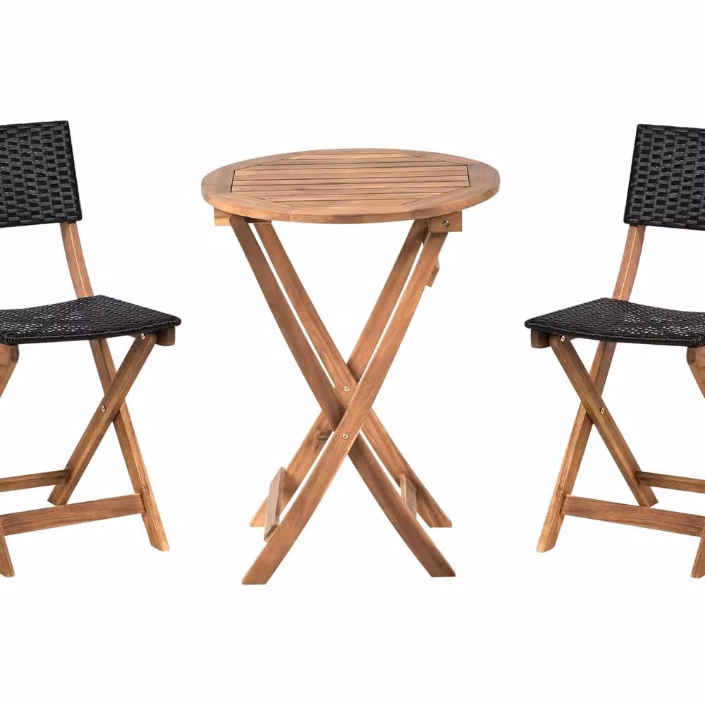 Wyld and Coco 3-Piece Folding Bistro Set in Brown Oiled Acacia Wood – 2