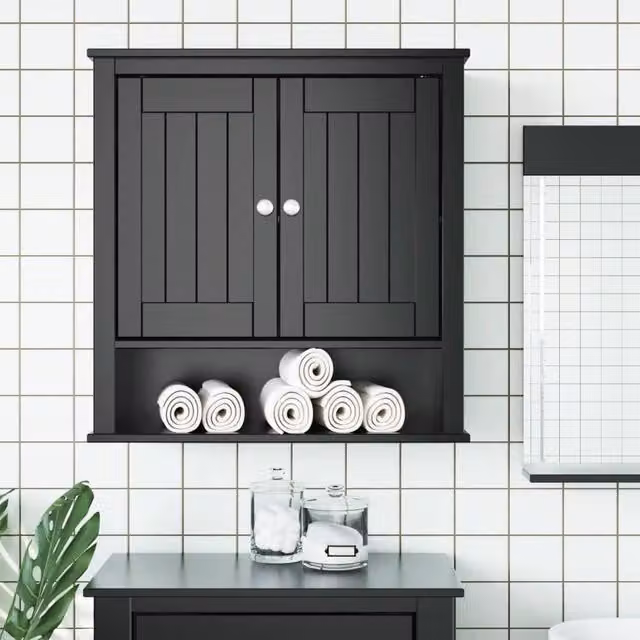 Berkfield Home BERG Black Solid Wood Bathroom Wall Cabinet, W/D/H: 69.5 x 27 x 71.5 cm – 1