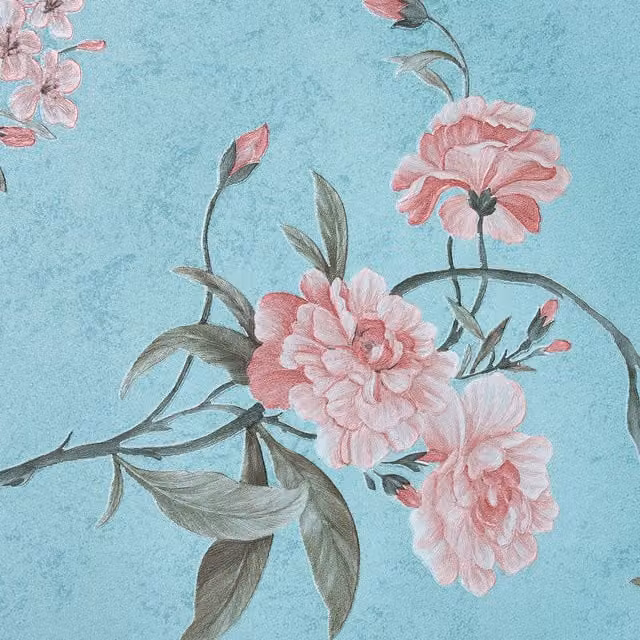 Livingandhome Multicoloured Blue Botanical Floral 3D Embossed Non-Woven Wallpaper Roll