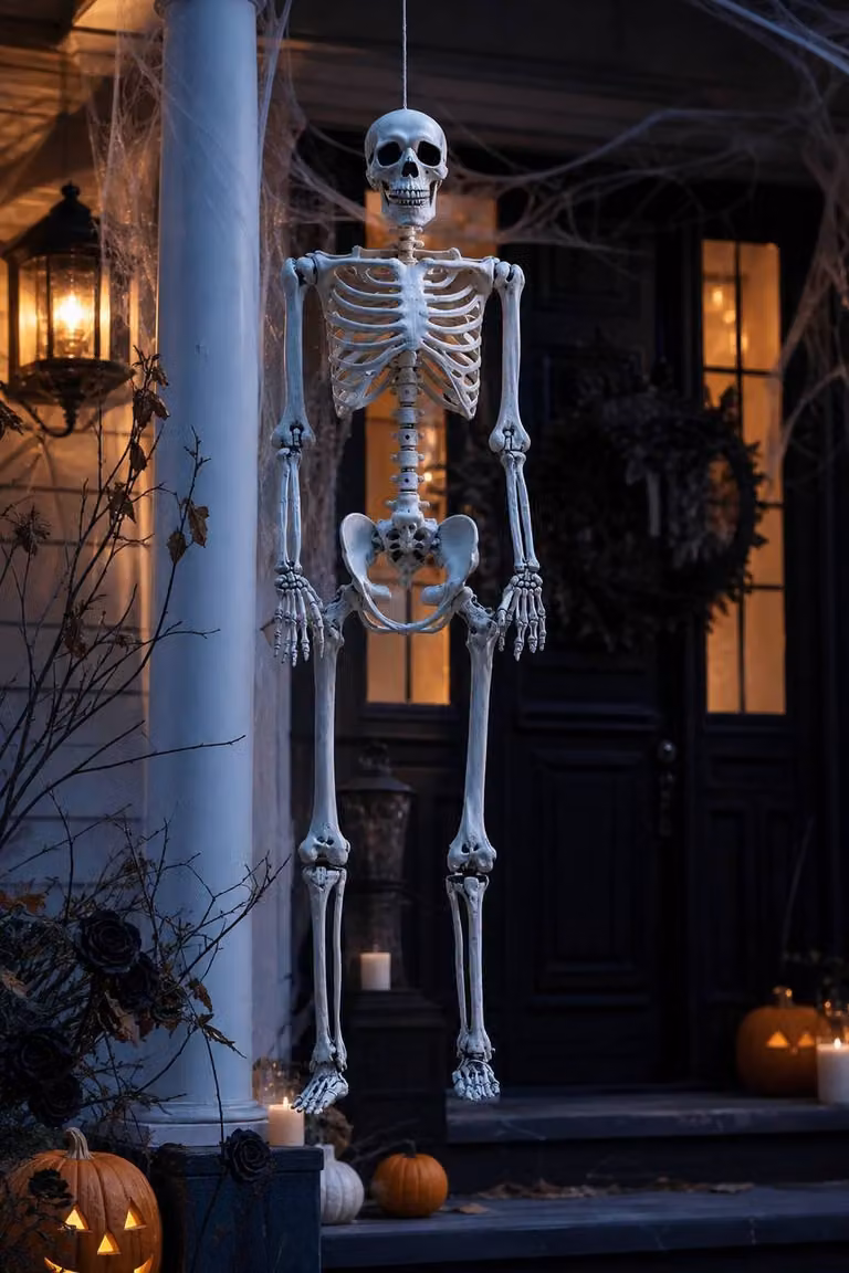 ExtraStar White Hanging Full Body Skeleton Decoration with Posable Joints for Halloween Parties