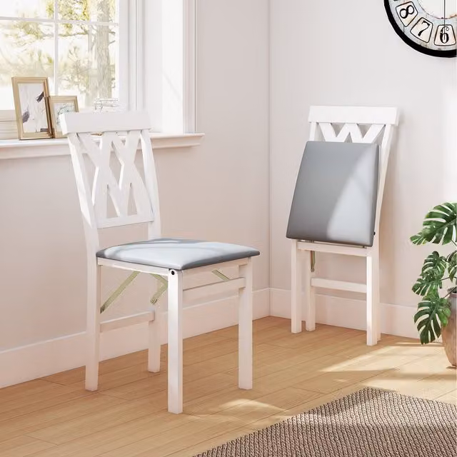 Costway Set of 2 Modern White Folding Dining Chairs with Synthetic Leather and Rubberwood